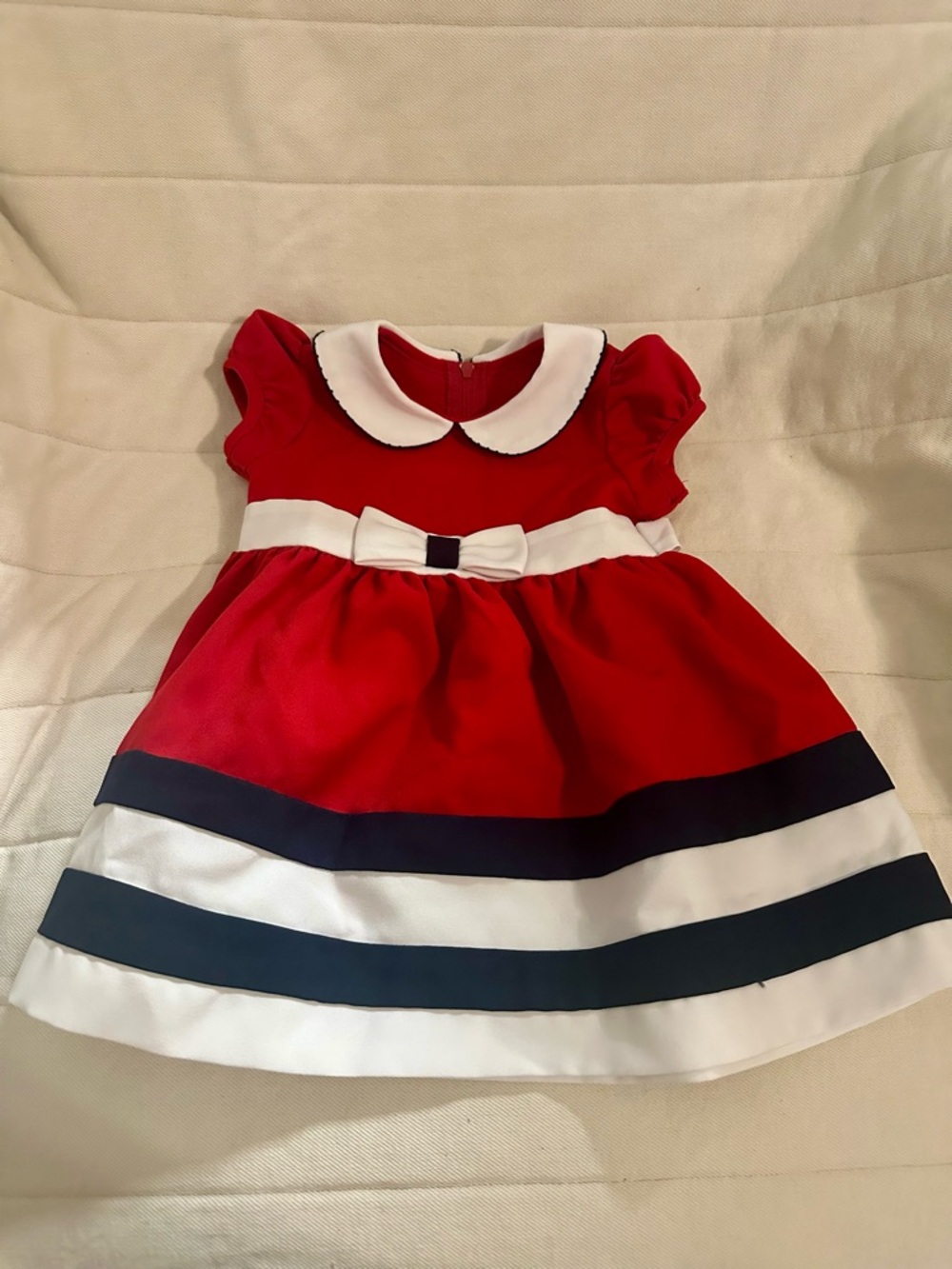Bonnie Baby Red White and Navy Striped Peter Pan Collar Dress